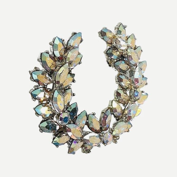 VTG Aurora Borealis Laurel Wreath Brooch 2.5" Silver Tone Sparkle - Picture 2 of 14